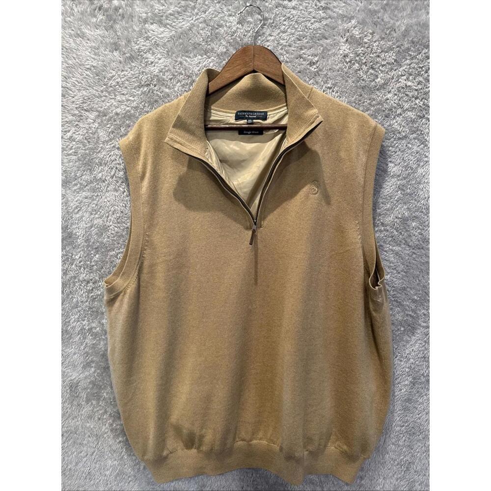Fairway & Greene Merino Quarter Zip Windvest Mens  XXL Golf Tan  2XL